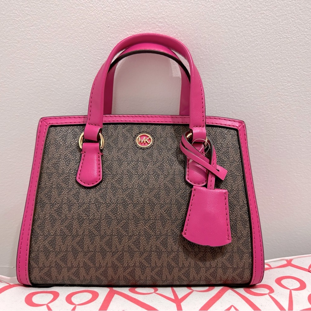 Michael Kors Xsmall Chantal Signature Logo Crossbody Bag Brown/pink Bag